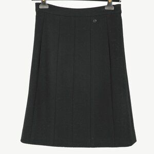 Chanel Black Wool-Blend Panelled A-Line Knee-Length Skirt